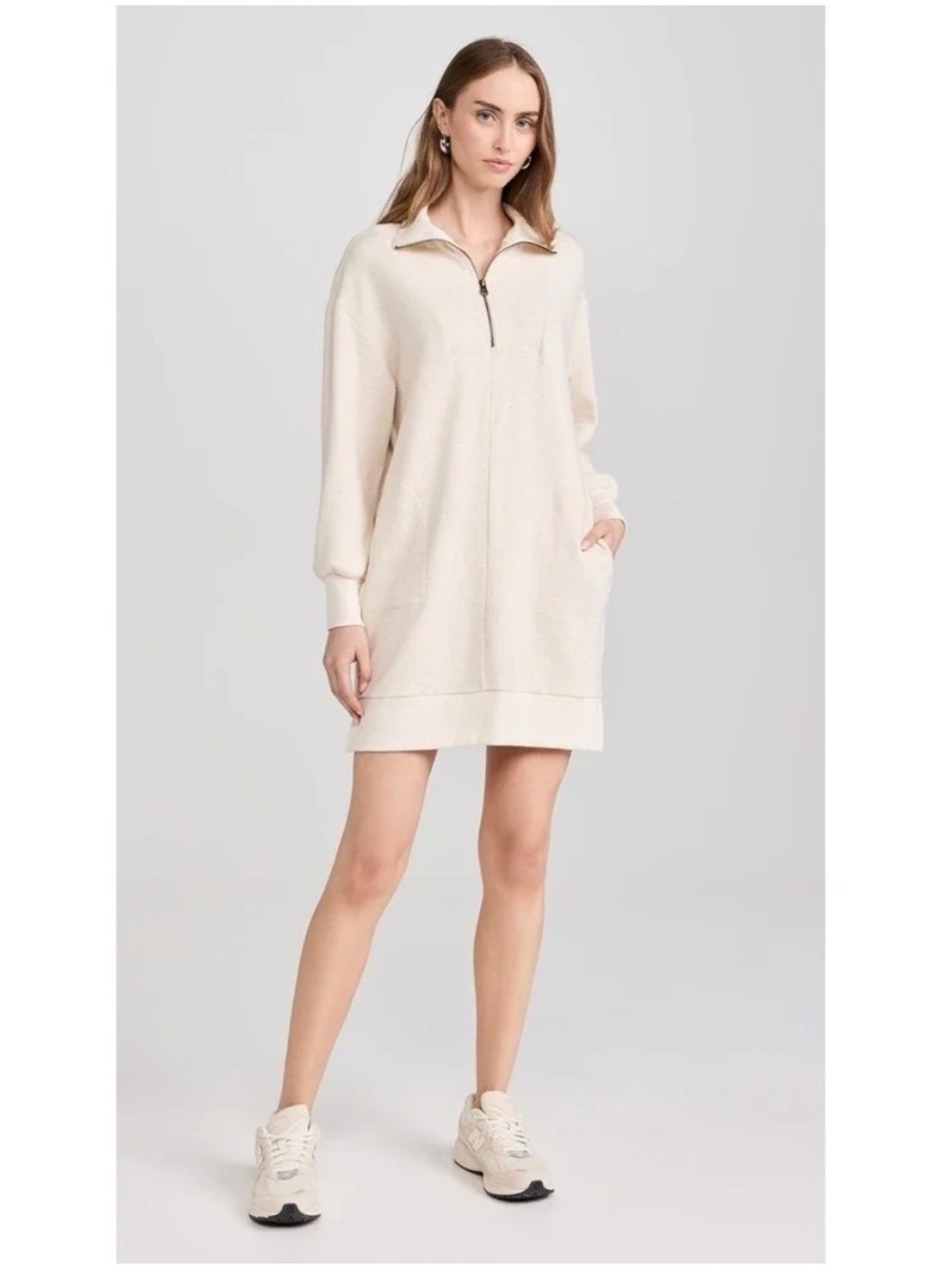Lilla P Women's Cream Half-Zip Sweatshirt Dress NWT Size Small 100% cotton